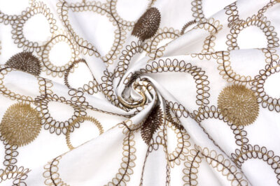 インド製 輸入生地<BR>ピュアコットン・ローン<br>サークルxドット・エンブロイダリー<BR>30cm単位 生地・布(102ar)