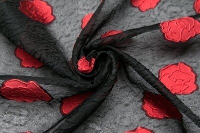 イタリア 輸入生地<BR>シンセ・ブレンド<BR>カットワーク・花柄ローズ<BR>12cm単位 生地・布(3052mr)