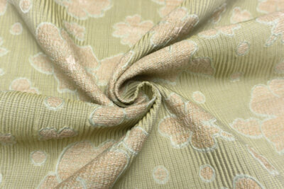 イタリア 輸入生地<BR>コットン・ポリエステル<br>フローラル・ジャカードxウェーブ・フクレ<BR>10cm単位 生地・布(3758mr)