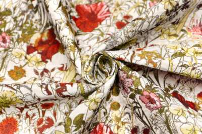 輸入生地 ジャカード <br>【WISE NATIONS/ ワイズ・ネーションズ】<br> CONCERTO<br>フローラル・フクレ<br>シンセ素材<br>10cm単位 生地・布(NW242EG)