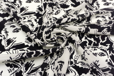 イタリア 輸入生地<br>【MOSH社】<br>ピュアシルク・デシン<br>キャット・プリント<br>10cm単位 生地・布(3852mr)