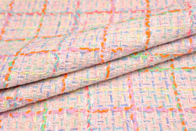 【ネオンカラー】輸入生地 ツイード<br>【WISE NATIONS/ワイズ・ネーションズ】<br>ARIA<br>シャネルツイード<br>ポリエステル・ウール<br>ファンシーツイード<br>10cm単位 生地・布(nw337tv)