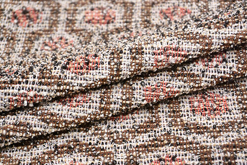 イタリア 輸入生地<BR>【G社】<BR>ウール・ヴィスコース<BR>リングツイードxジャカード・モチーフ<BR>10cm単位 生地・布(3415mr)