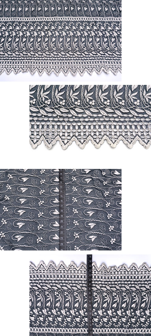 スイス 輸入生地<BR>ピュアシルク・シフォン<BR>フローラル・エンブロイダリー<BR>片側スカラップ仕上げ<BR>10cm単位 生地・布(f102) - 画像 (5)