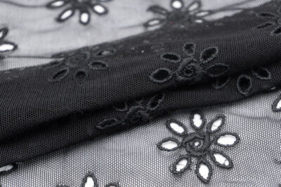 イタリア 輸入生地<BR>ポリエステル100%チュール<BR>アイレット・エンブロイダリー<BR>10cm単位 生地・布(3898mr)