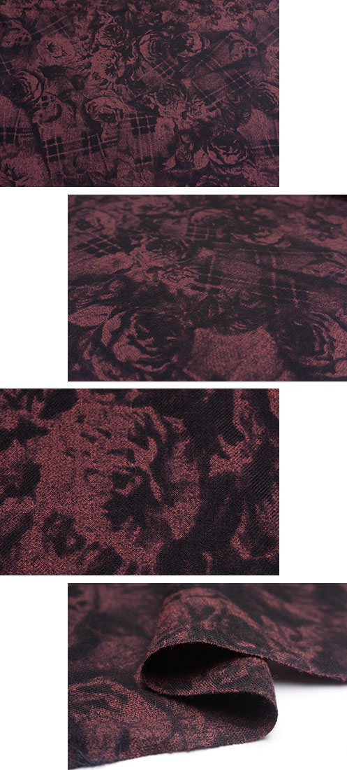イタリア 輸入生地<BR>ピュアウール・ツイル<BR>ローズxチェック・プリント<BR>10cm単位 生地・布(fw176) - 画像 (4)