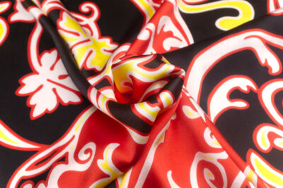 【訳あり品】<br>イタリア 輸入生地<br>【B.B.】<BR>ピュアシルク・サテン<BR>エキゾティック・プリント<BR>10cm単位 生地・布(3903m)