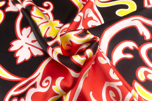 【訳あり品】<br>イタリア 輸入生地<br>【B.B.】<BR>ピュアシルク・サテン<BR>エキゾティック・プリント<BR>10cm単位 生地・布(3903m)