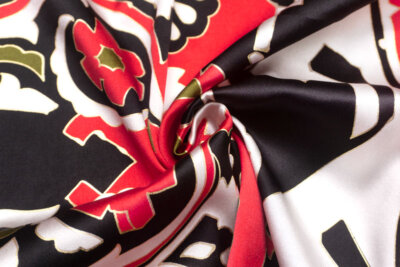 【訳あり品】<br>イタリア 輸入生地<br>【L.D.J.】<BR>ピュアシルク・サテン<BR>エキゾティック・プリント<BR>10cm単位 生地・布(3964m)