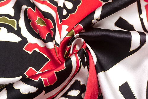 【訳あり品】<br>イタリア 輸入生地<br>【L.D.J.】<BR>ピュアシルク・サテン<BR>エキゾティック・プリント<BR>10cm単位 生地・布(3964m)