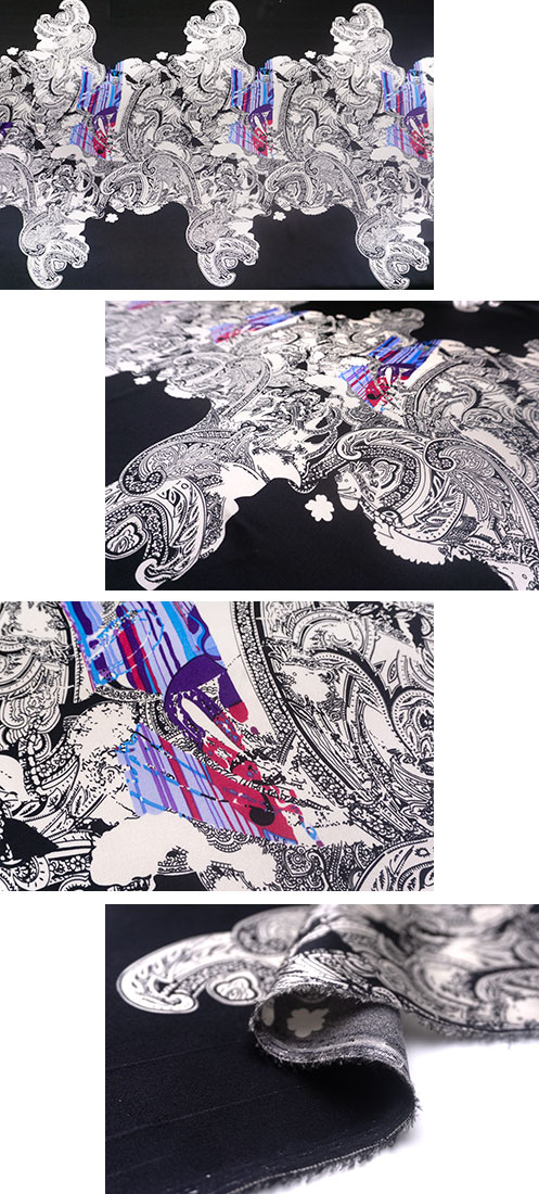 イタリア 輸入生地<br>【A.M.】<BR>ピュアシルク・サテン<BR>ペーズリー・プリント<BR>1.5m単位 生地・布(3955m) - 画像 (4)