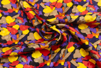 イタリア 輸入生地<br>【B.B.】<BR>ピュアシルク・バックサテン<BR>アブストラクト・プリントx地織り柄<BR>10cm単位 生地・布(984m)