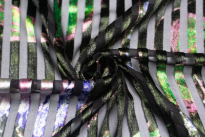 フランス製<BR> シルク・ポリアミド<BR>カットベルベット<BR>ストライプxフローラル・プリント<BR>10cm単位 生地・布(989m)