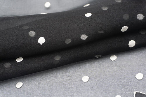 スイス 輸入生地<BR>JACOB SCHLAEPFER/ヤコブ・シュレイファー<br>ピュアシルク・オーガンジー<BR>ドット・エンブロイダリーxフローラル・アップリケ<BR>10cm単位 生地・布(f125)